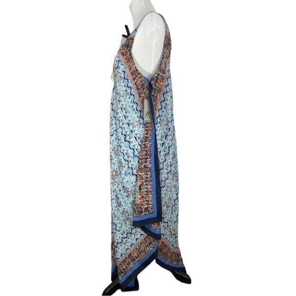ZOZO Women's NWT‎ Blue Bohemian Aztec Silk Asymmetrical Maxi Dress L/C46/L51 - Picture 6 of 10